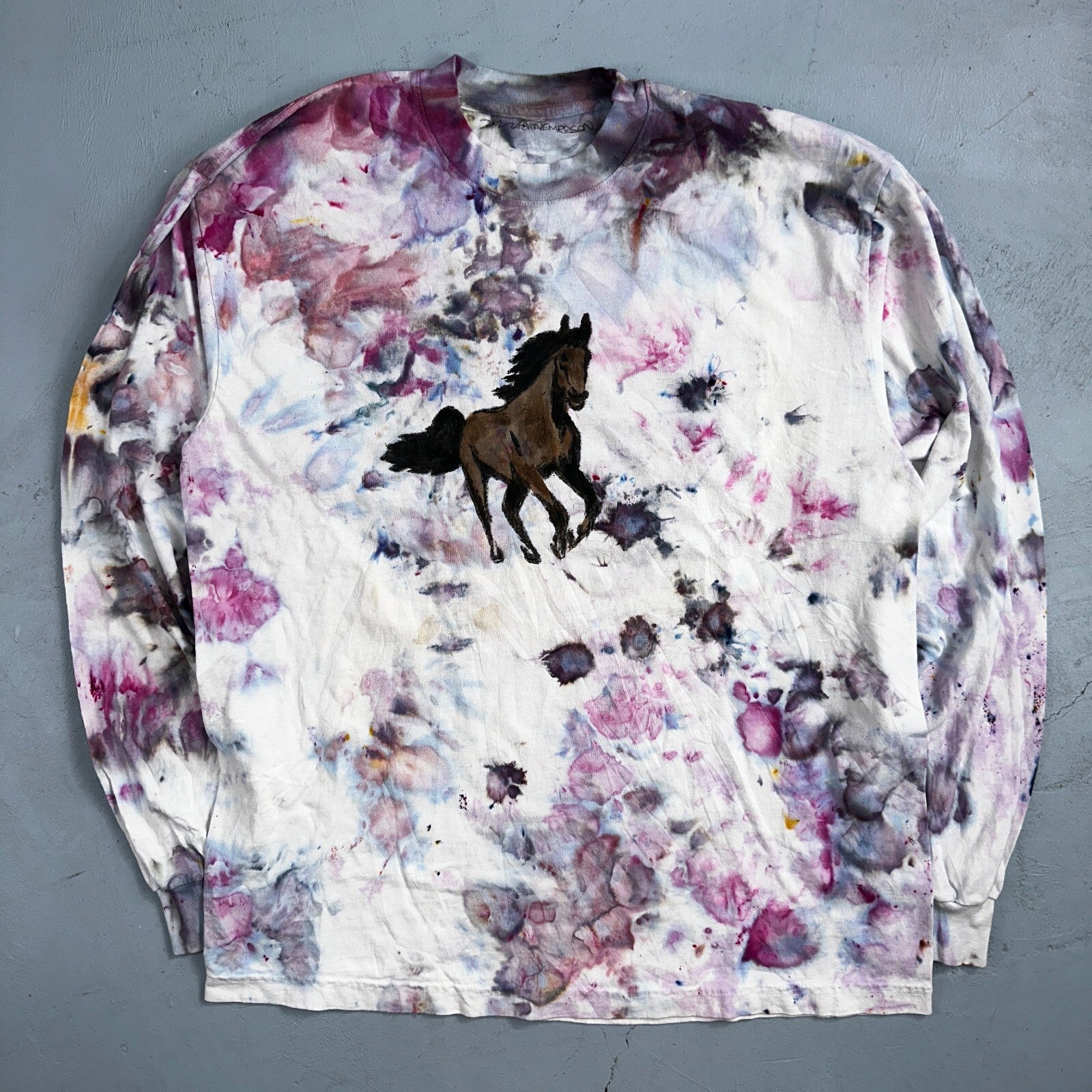 Horses Tie Dye Rare VTG T Shirt Custom Art Tee One of a Kind Cool Thrashed Hippy