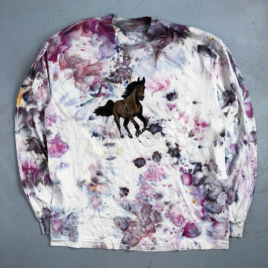 Horses Tie Dye Rare VTG T Shirt Custom Art Tee One of a Kind Cool Thrashed Hippy