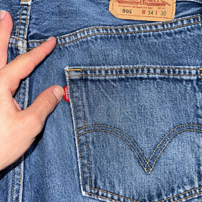 Levis 501 Vintage 90s XX Straight Leg Mexico Jeans 34x30 Thrashed Act 33x28
