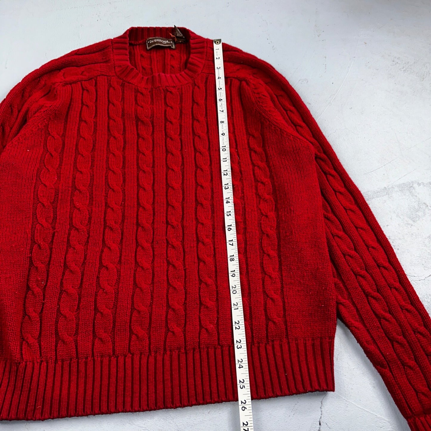 Vintage Wellington Acrylic Sweater XL Mens 80s Crewneck Red Cable Knit Fisherman