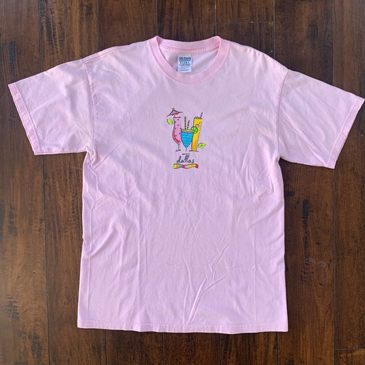 Dallas Texas Vintage T Shirt Drinks Alcohol Summer Beach Relax Vibe Hot Pink 90s