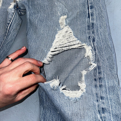 Levis 501 Vintage 80s Redline Selvedge USA XX Jeans Light Wash Thrashed Ac 28x26