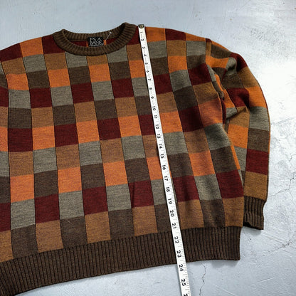 Jos A Bank VTG Mens L Pure Merino Wool Sweater Italy Checkboard 80s Patchwork