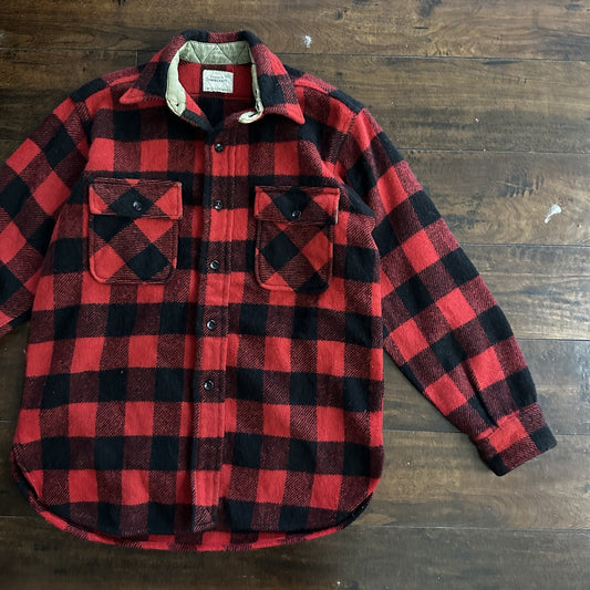 Vintage Penneys Towncraft Red Black Plaid Flannel Shirt Sz M Checker 60s 70s