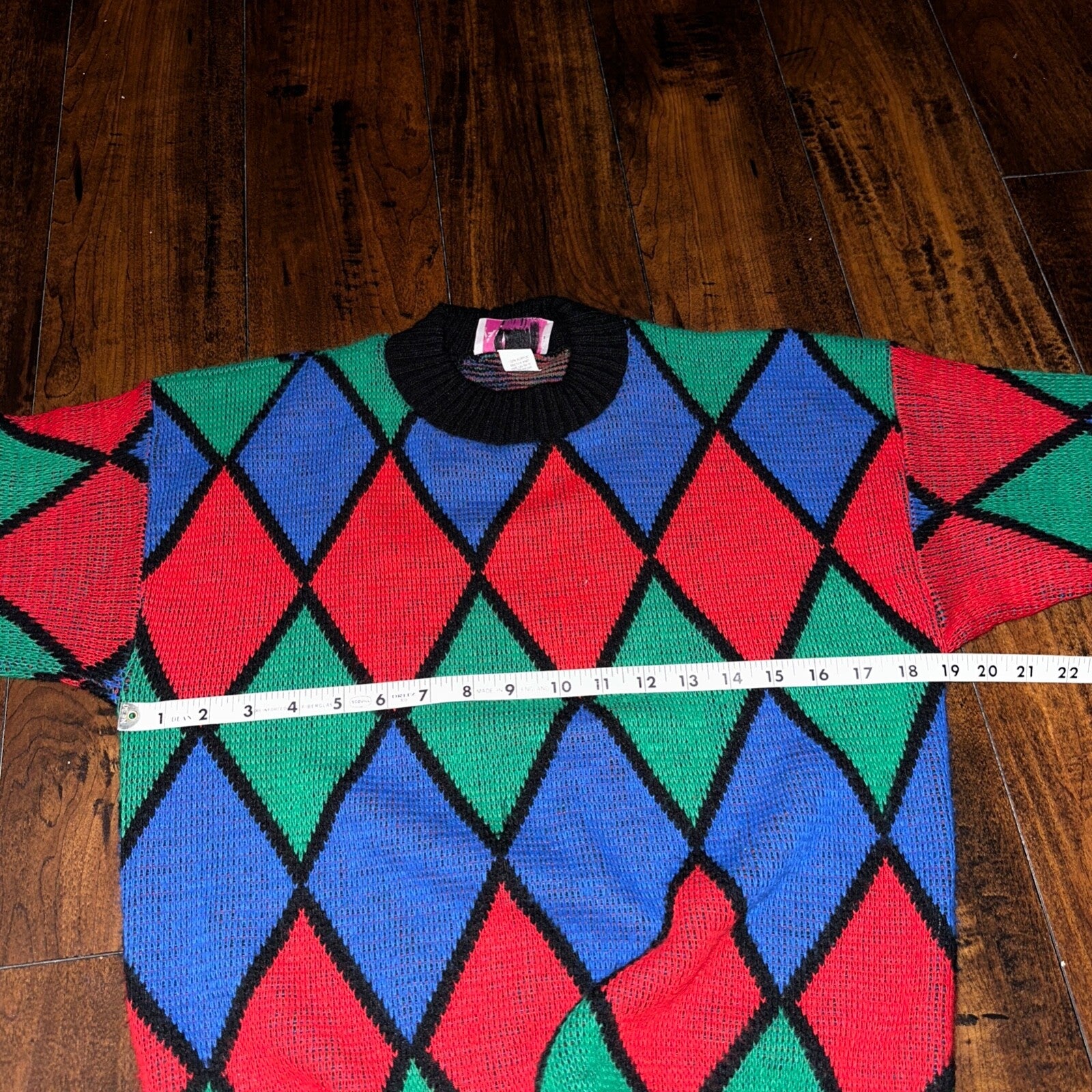 Vintage Adele Knitwear Sweater Abstract Diamond 80s Red USA 90s RARE Art