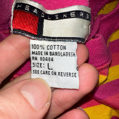 Striped Lot of 2 Headliners VTG T Shirt 90s Green Blue Pink Yellow Fun Large