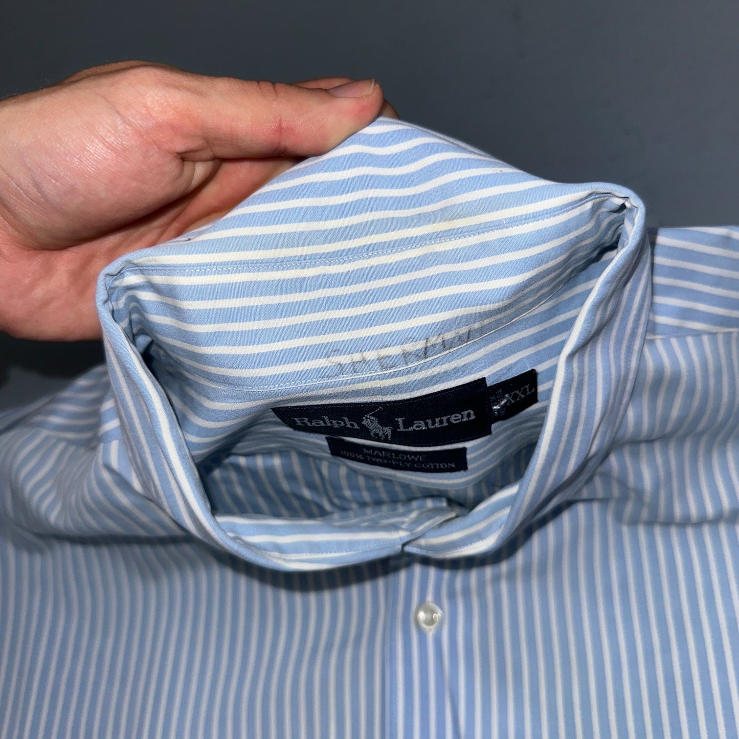 Ralph Lauren Button Down Shirt Mens 2XL Blue White Striped Marlowe Long Sleeve