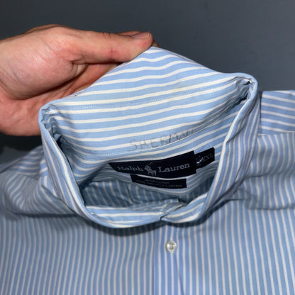 Ralph Lauren Button Down Shirt Mens 2XL Blue White Striped Marlowe Long Sleeve
