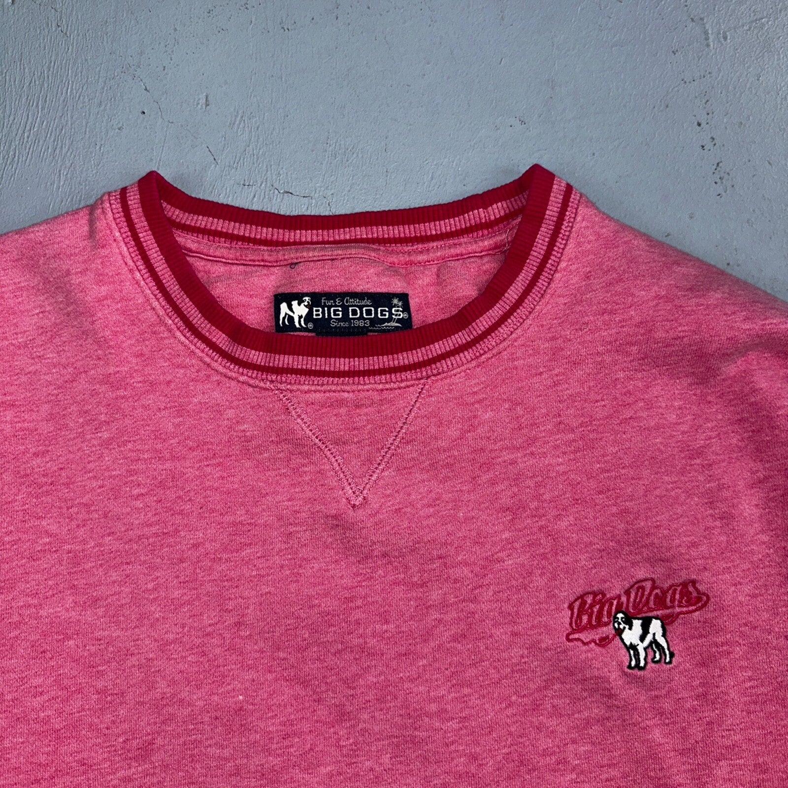 Big Dogs Vintage Sweatshirt Womens XL Pink Crewneck Pullover Embroidered Y2k