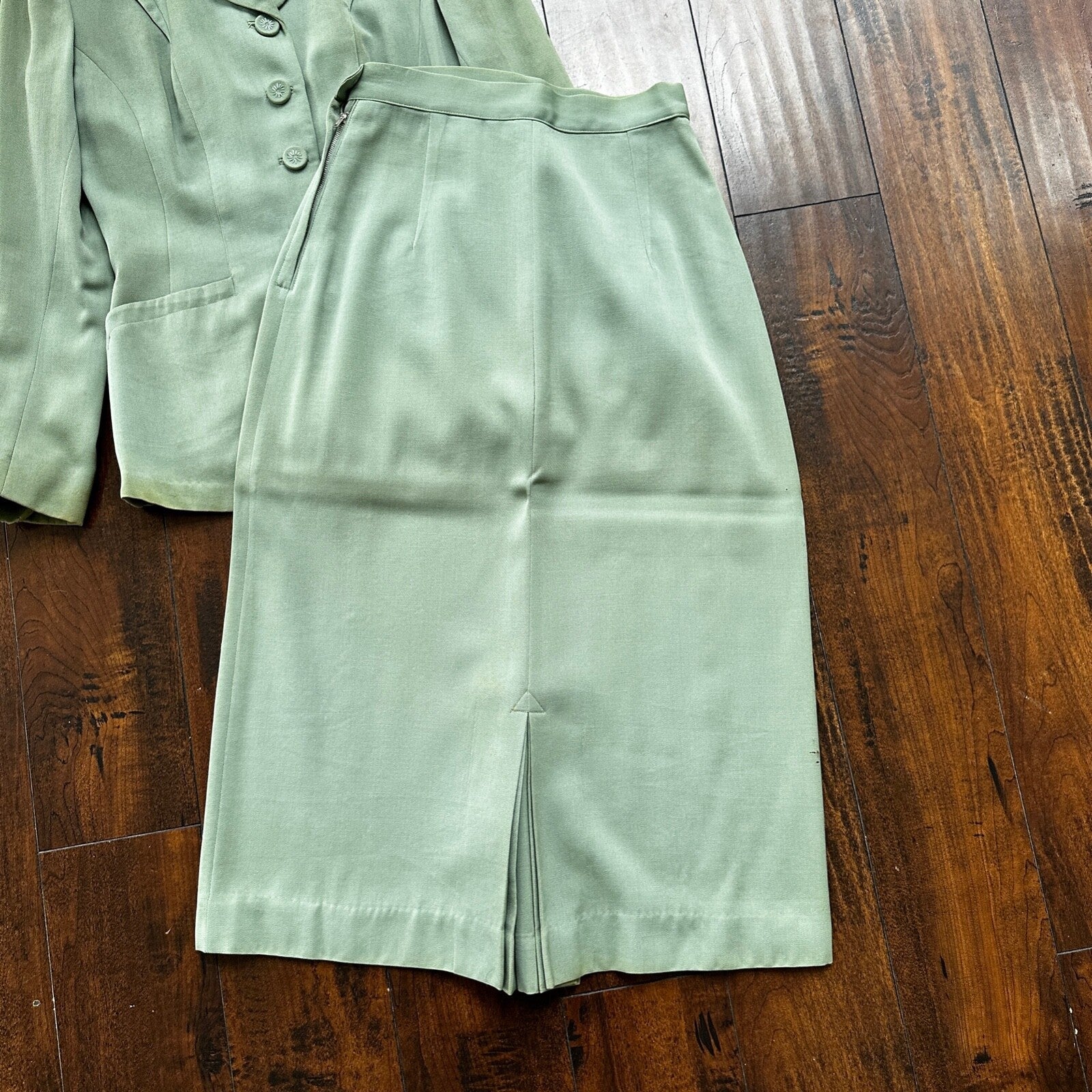 1950s Teal Green VTG 2 Piece Womens Houndstooth Suit Joselli MCM Wool 50s 40s