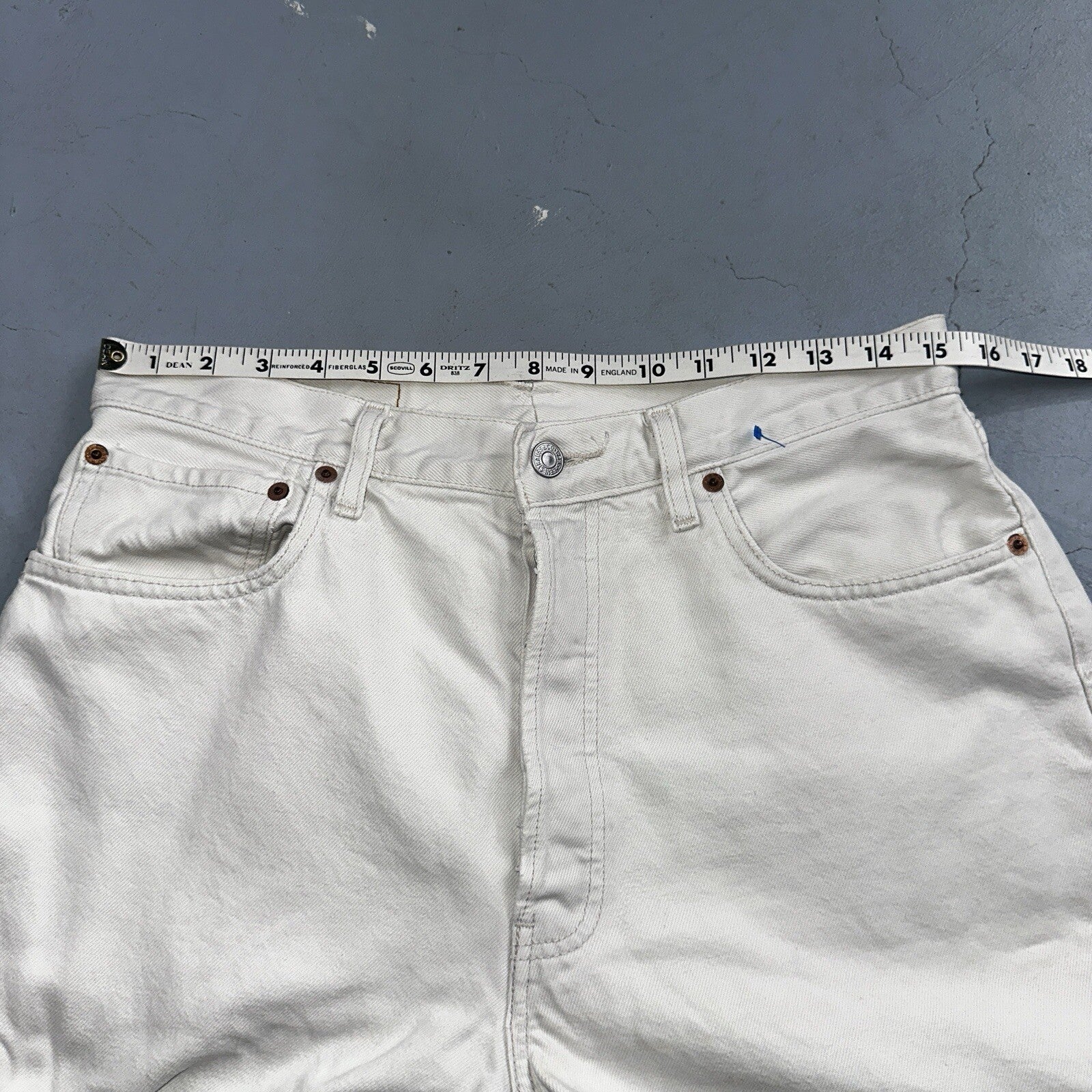 Levis 501 Vintage 90s XX Straight Jeans White Bleached 36x36 Act 30x28 Altered