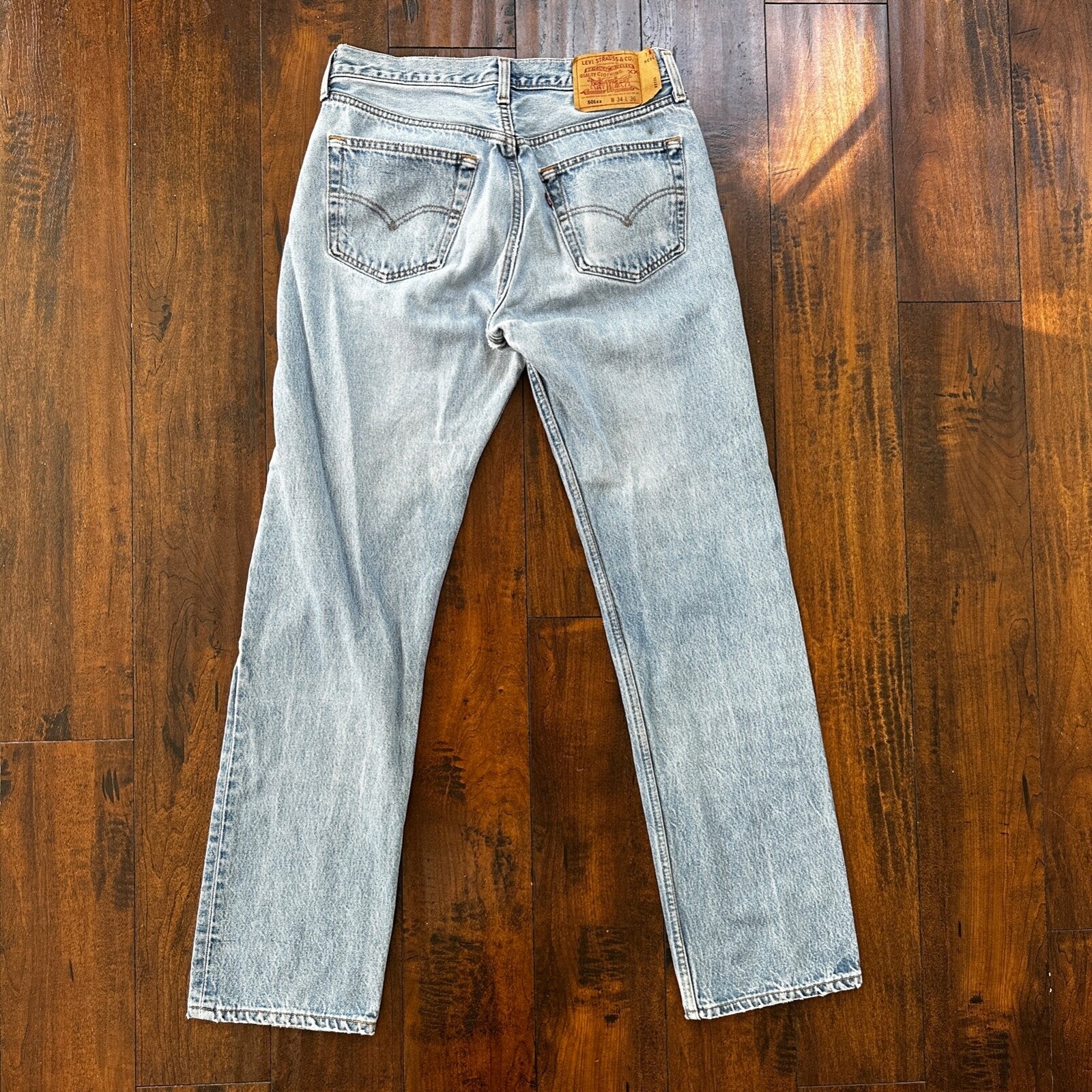 VTG 90s Levis 501 Button Fly 34x36 USA Tag Jeans Straight Wash Blue XX Act 30x32