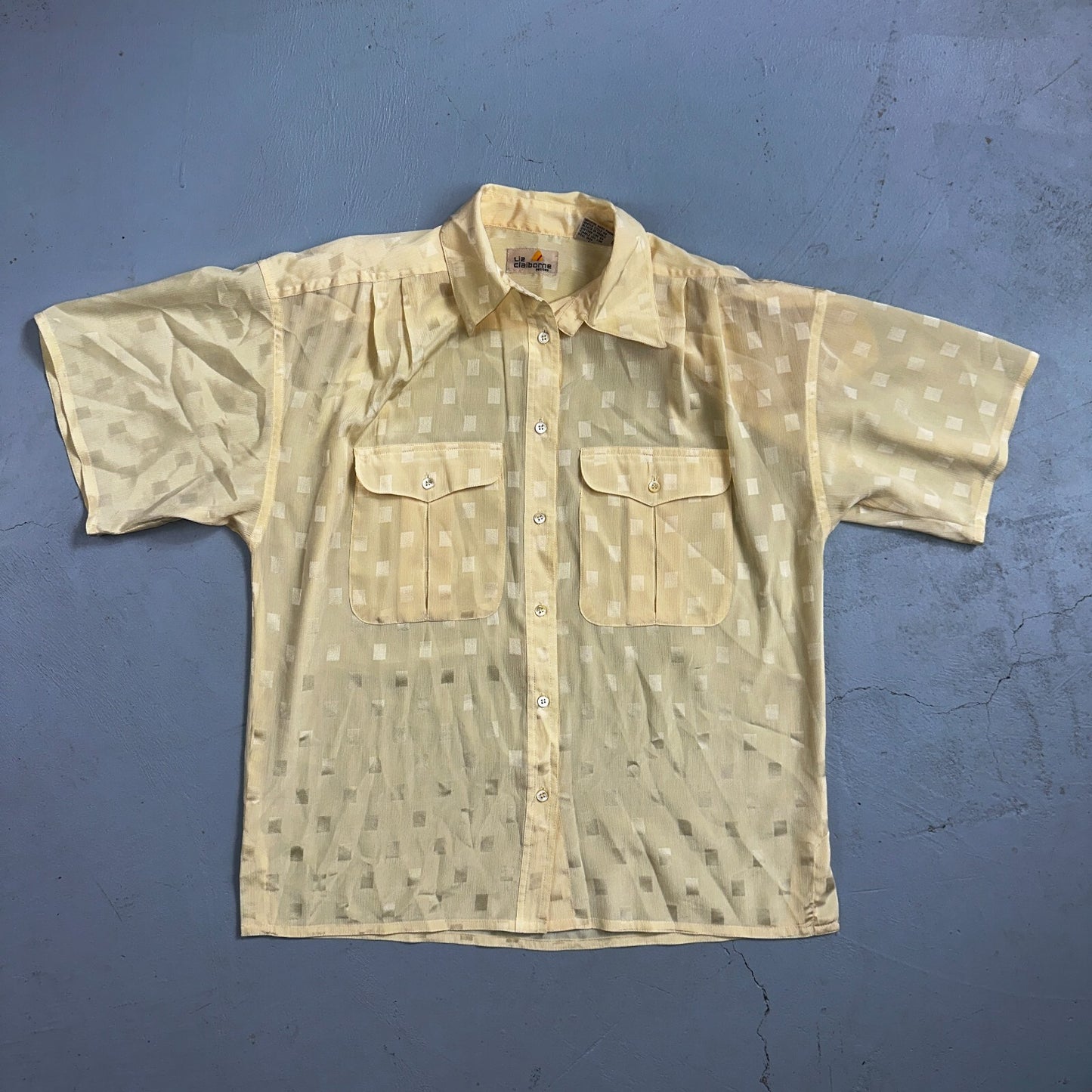 Liz Claiborne VTG Womens Button Front Blouse Shirt 8 P Crop Petite Checker