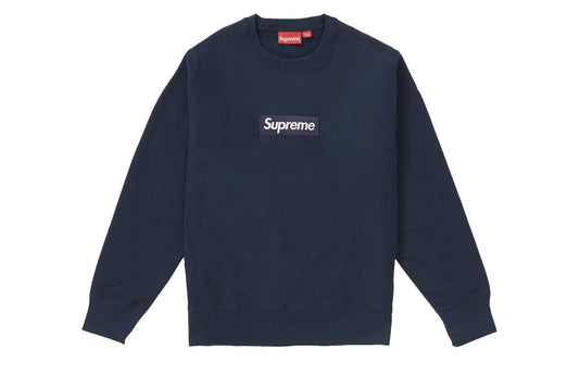 Supreme Navy Box Logo Bogo Sweatshirt Crewneck M FW18 100% Authentic Hoodie