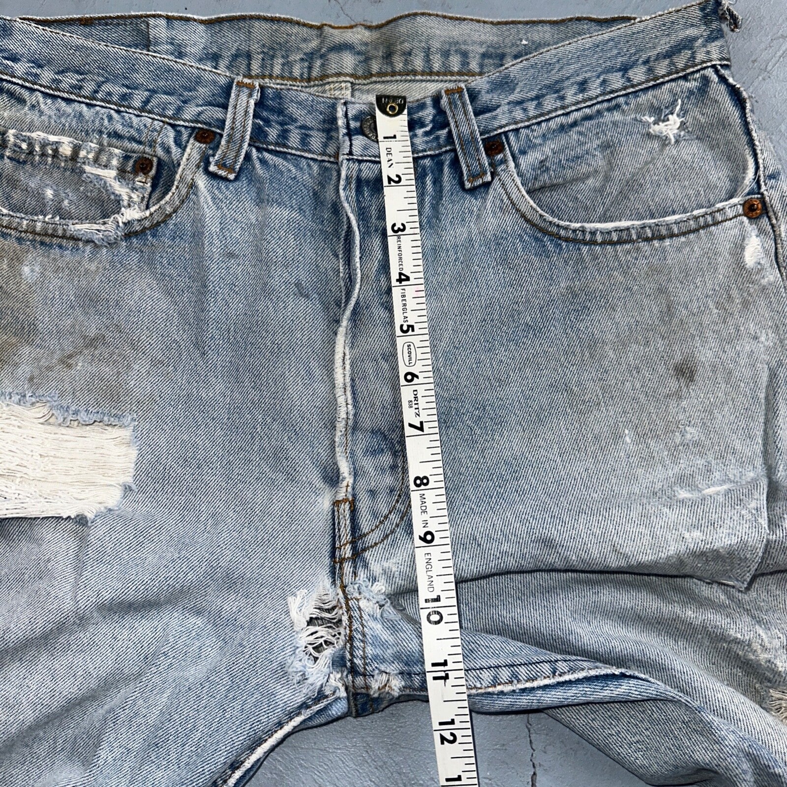 Levis 501 Vintage 80s USA XX Straight Leg Jeans Blue Light Wash Torn Act 32x33