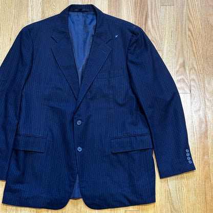 1960s 1970s Navy USA Sport Jacket VTG Mens Suit 46 Rockabilly Stripe Plaid