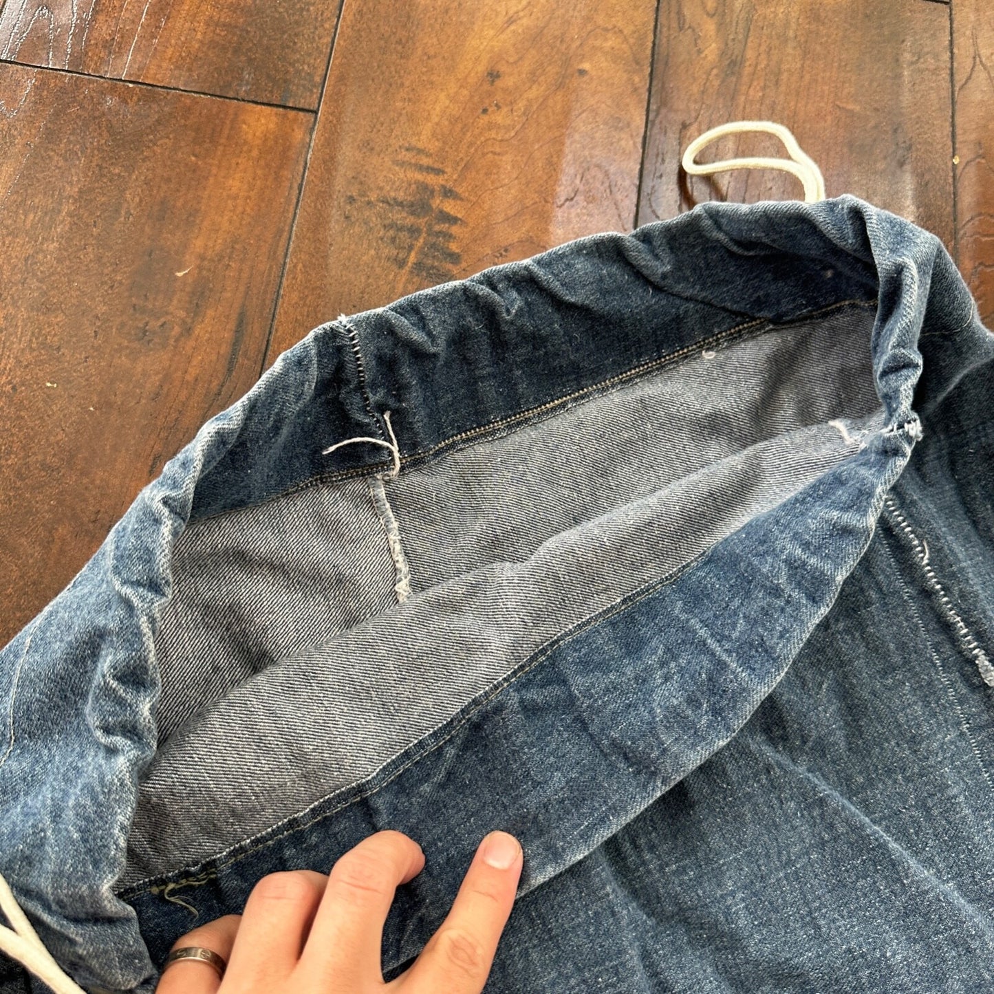 VTG WWII Indigo Denim Garment Laundry Bag Rare Military 1940s 40s 50s Thrashed