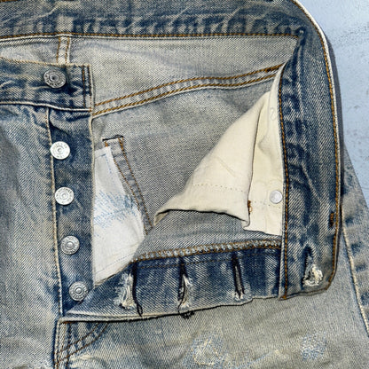 Levis 501 Vintage 80s Redline Selvedge USA XX Jeans Light Wash Thrashed Ac 29x26
