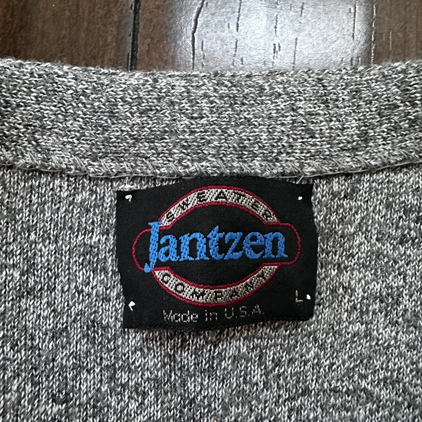 VTG 70s Jantzen Gray Wool Dave Marr Grandpa Cardigan Sweater Rockabilly L USA