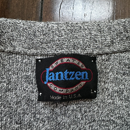 VTG 70s Jantzen Gray Wool Dave Marr Grandpa Cardigan Sweater Rockabilly L USA