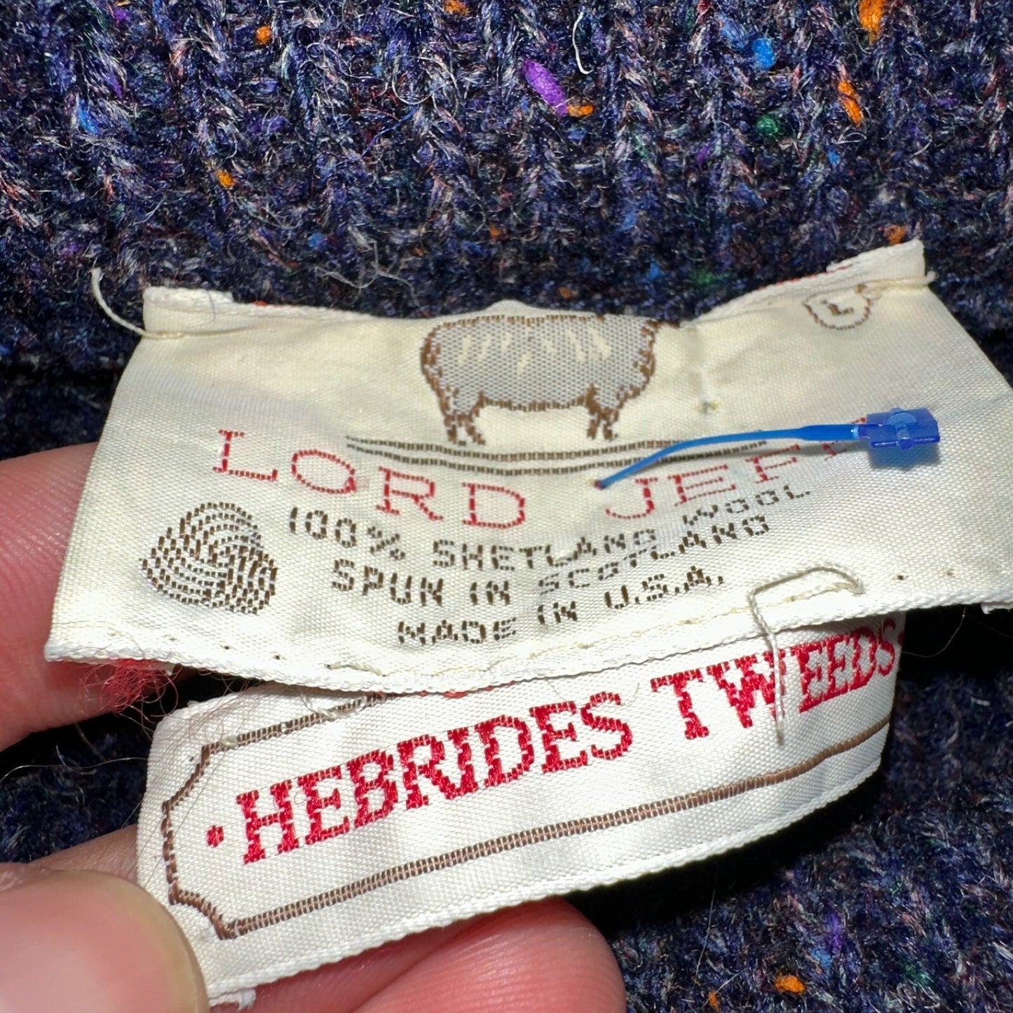 Vintage 70s Lord Jeff Hebrides Tweeds Pullover Sweater Large Purple 1970s Wool