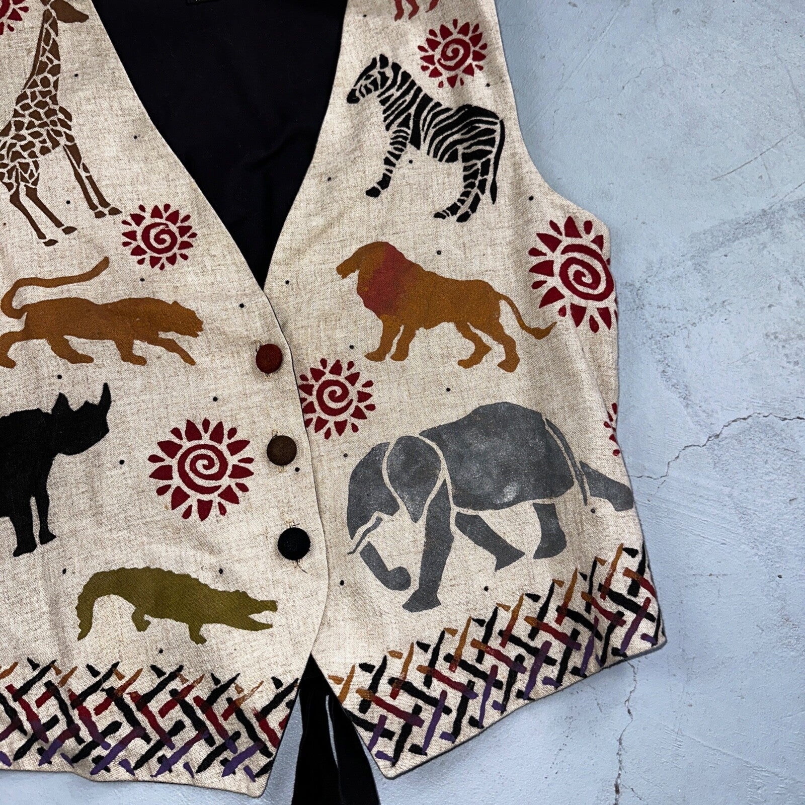 Brie Kriebel Animals Zoo Vest Art to Wear Womens Sz M Rare 80s Giraffe Elephant