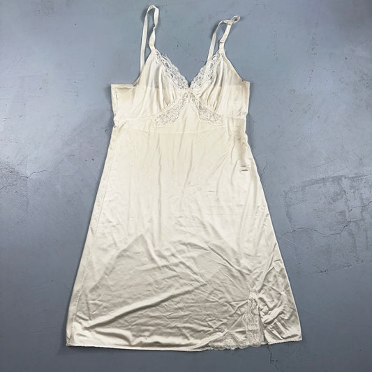 Vintage 1970s Shadow Lingerie Slip Dress Sleepwear Full Sweep Nightgown Lace 70s