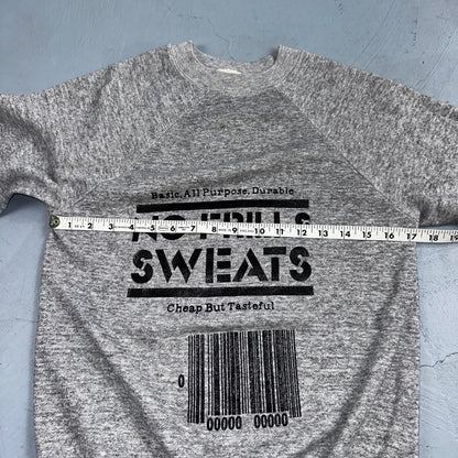 No Frills Sweat Sweatshirt 80s VTG Crewneck Gym Gray Barcode Raglan Jumper 1980s