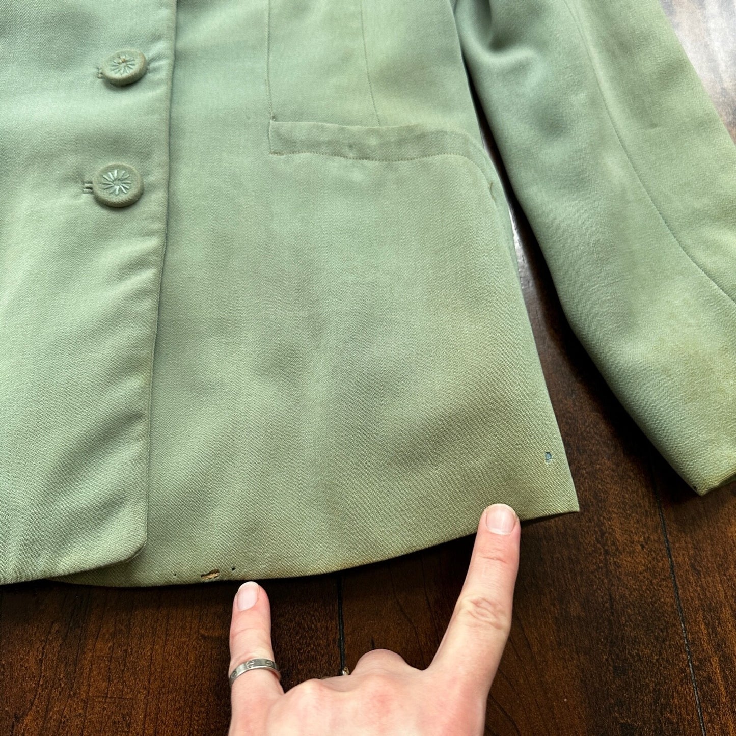 1950s Teal Green VTG 2 Piece Womens Houndstooth Suit Joselli MCM Wool 50s 40s