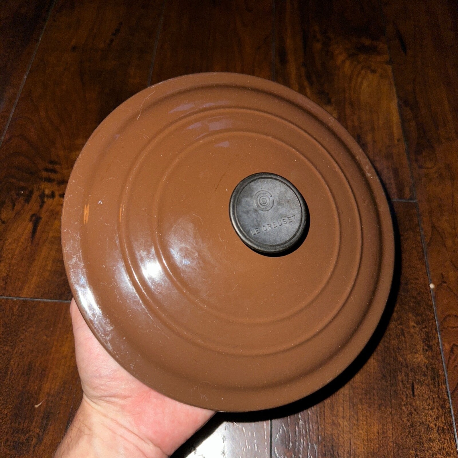 Le Creuset #20 Pan Round Dutch Oven Lid Only France Enamel VTG Pot Brown C