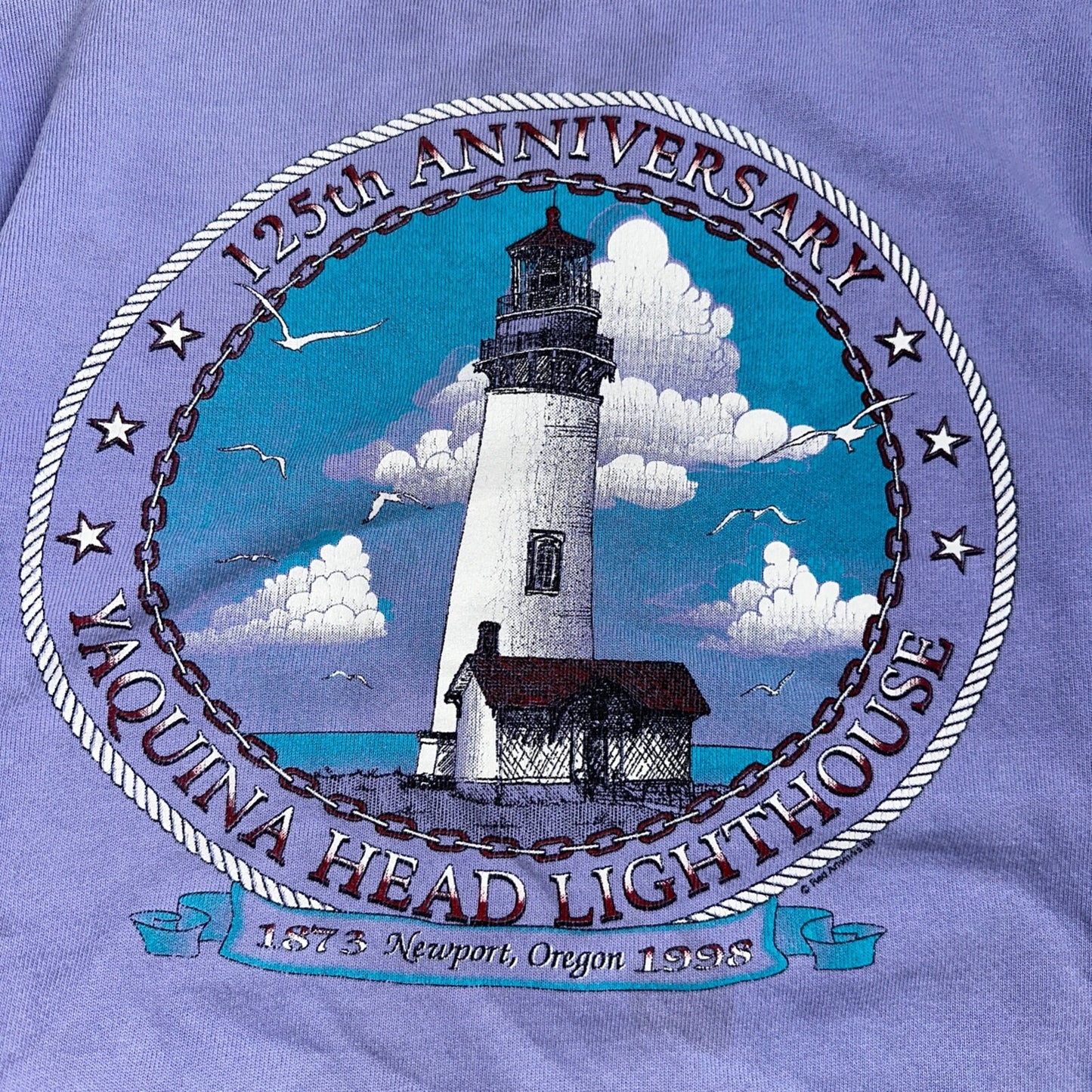 Oregon Newport Art Painting VTG 90s Crewneck Sweatshirt 1990s Purple Lighthouse
