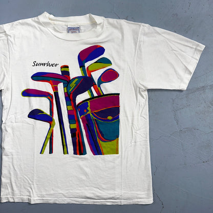 Sunriver Golf Clubs 90s USA VTG T Shirt Colorful Art Picture Graphic Mens Game
