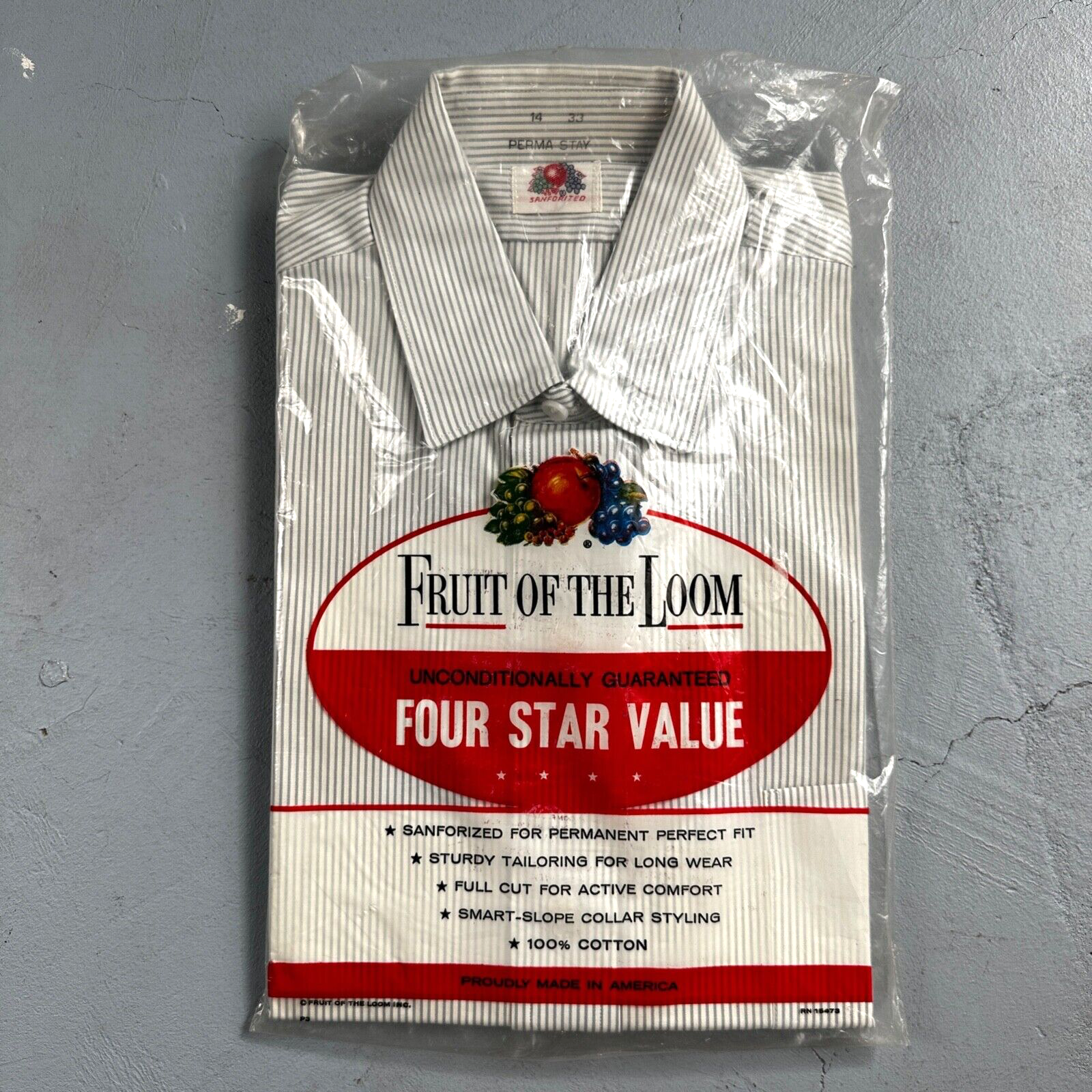 VTG Fruit of the Loom Sanforized Button Up Shirt Mens 1950s 14 NOS Rockabilly