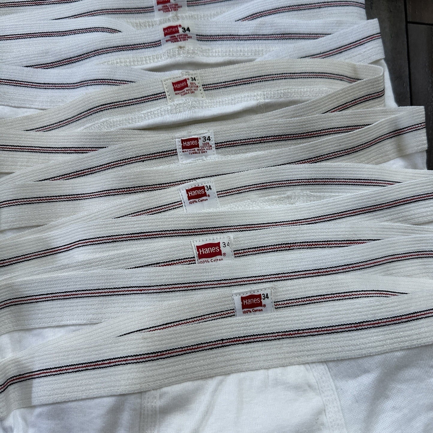 Hanes Briefs Men Size 34 White Cotton Black Stripes 9 Pair Vintage USA Lot 1960s