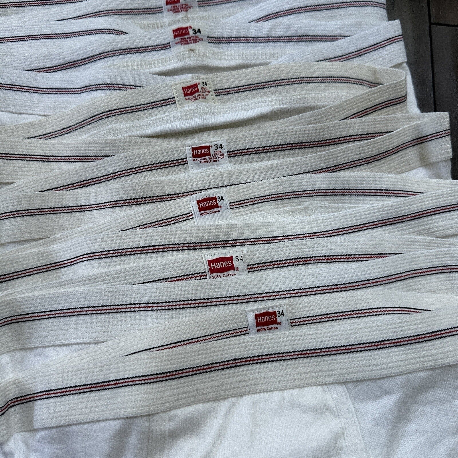 Hanes Briefs Men Size 34 White Cotton Black Stripes 9 Pair Vintage USA Lot 1960s