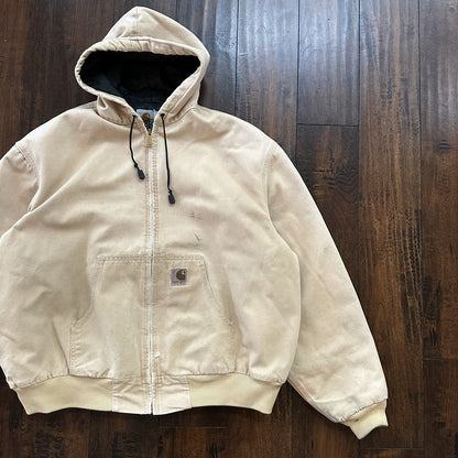 VTG 90s Carhartt Hooded Quilted Lined Tan Duck Canvas Jacket JQ295 2XL