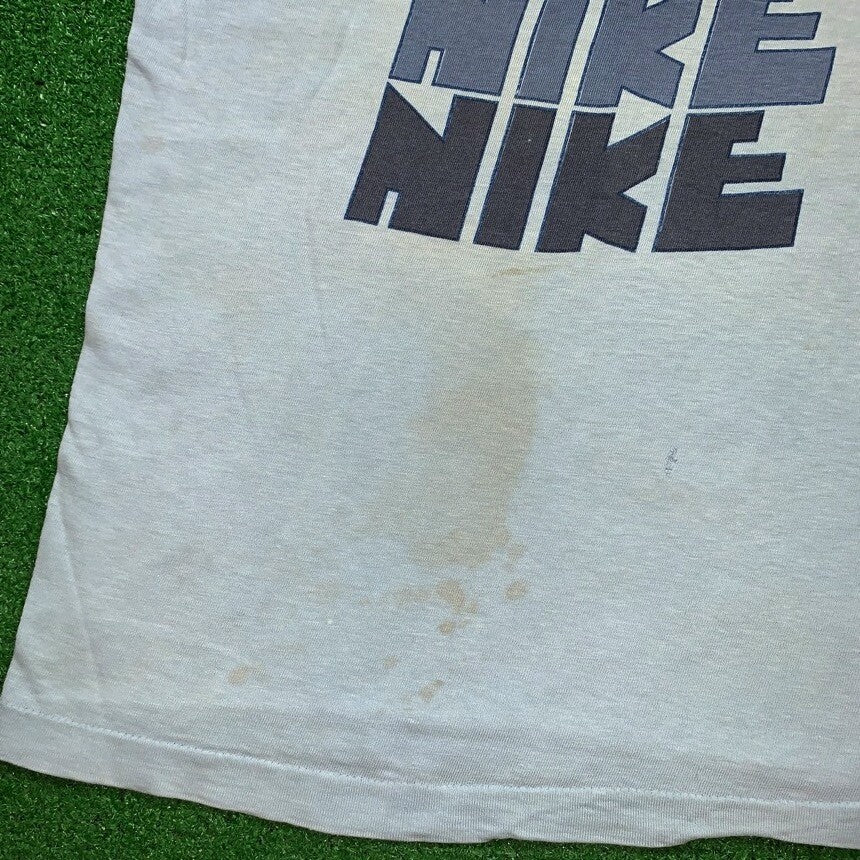 70s Quad Block Print Vintage Nike T Shirt USA Rare Single Stitch Pinwheel Anvil