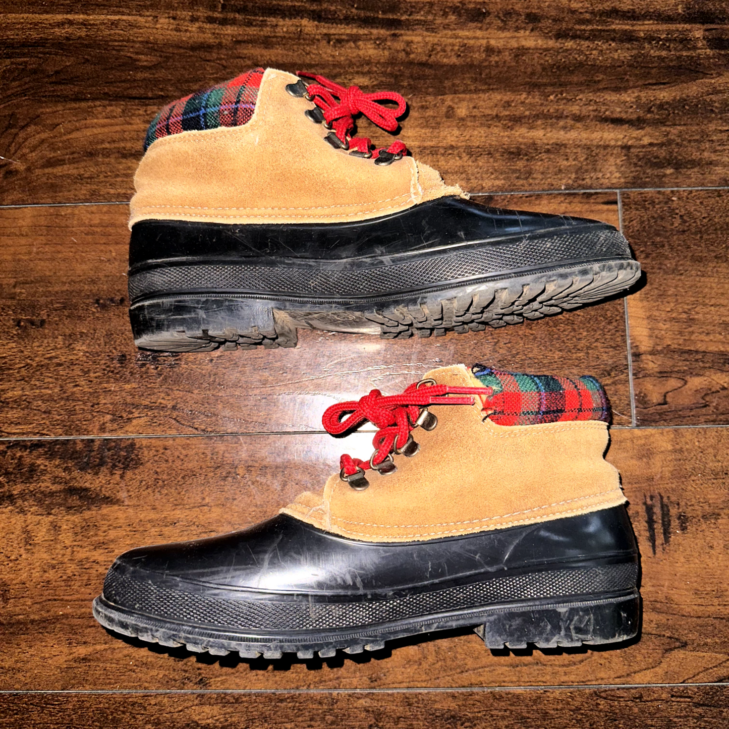 Danexx Black & Plaid Rain/Snowboot Canada Shearling Lined Boots Sz 8 VTG 80s