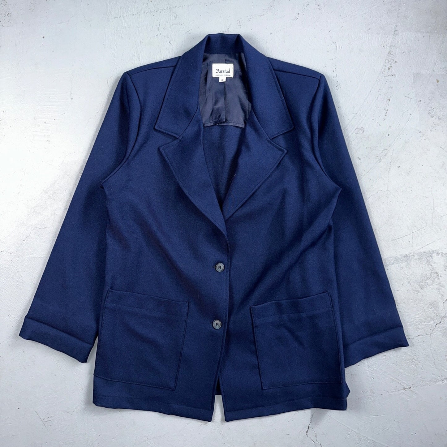 Vtg 70s Blazer Womens Blue Farstad Luxury Office USA Classy Suit Navy Poly