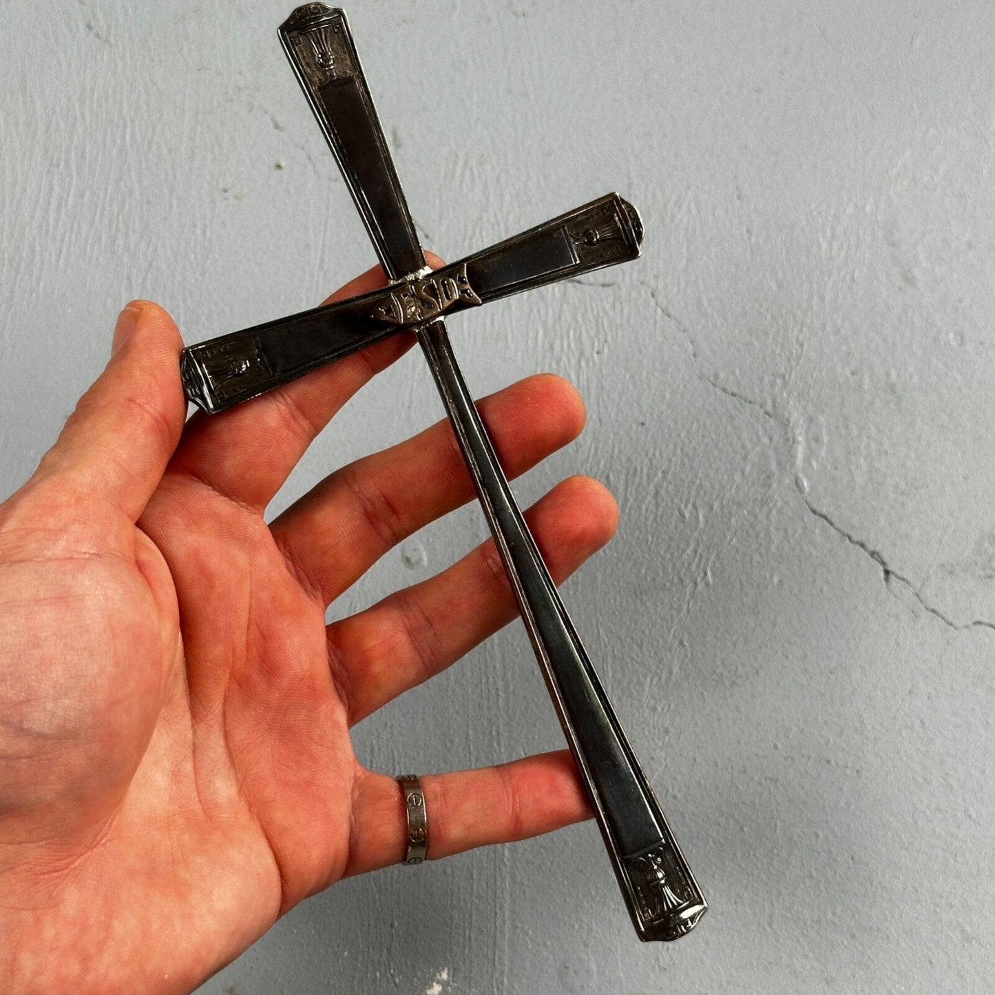 Holmes Edwards Cross Small Antique Crucifix Early 1900's Silver Plate Rare Find