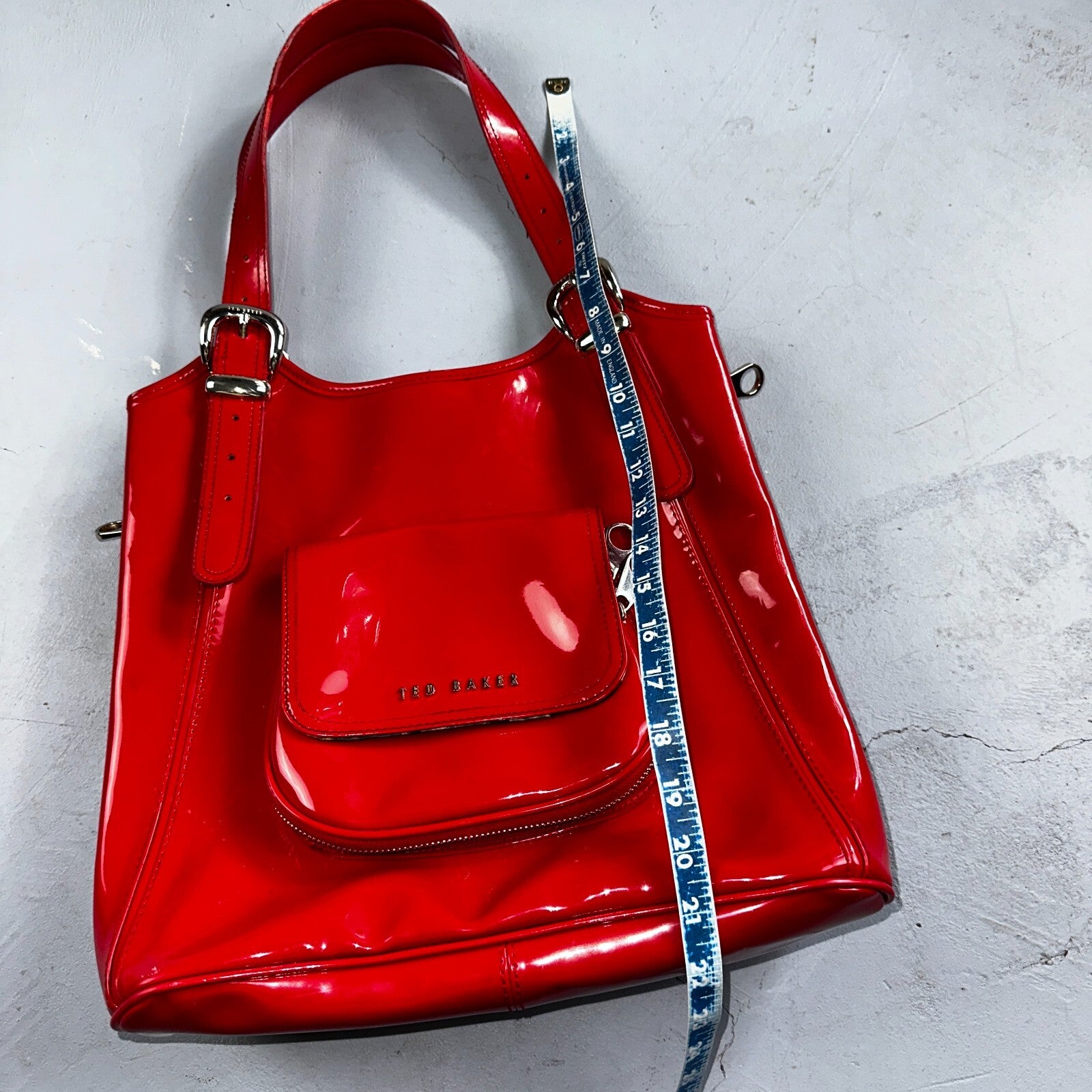 Ted Baker Red Patent Leather Quilted Large Stitch Tote Bag Purse Statement Y2K