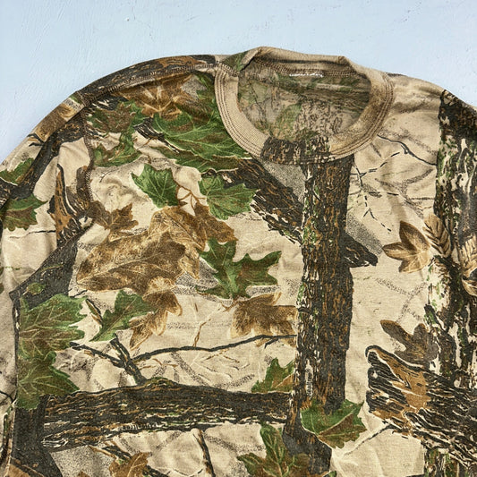 Camo 90s Real Tree VTG T Shirt Long Sleeve Woodland Hunting Pocket Rare Forest