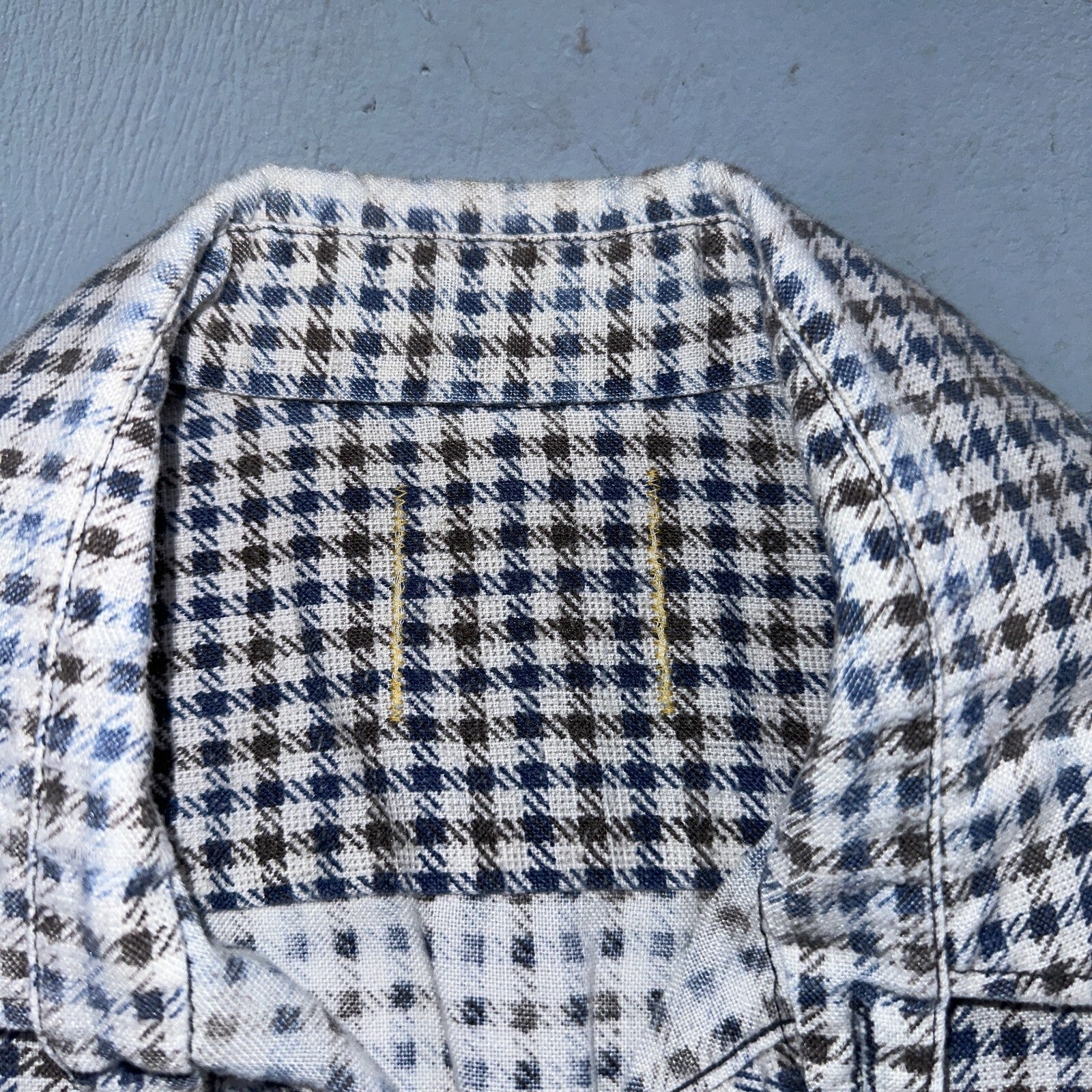 1970s Plaid Long Sleeve Striped Button Down Shirt 60s 70s Rockabilly Checker