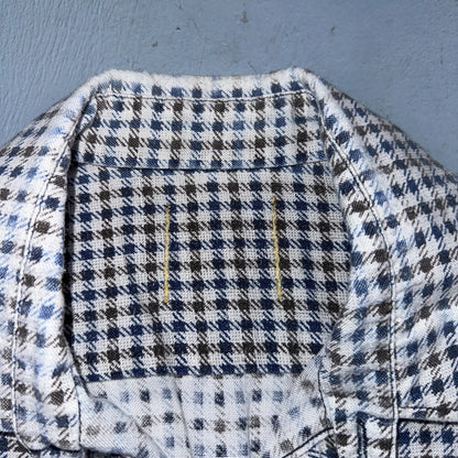 1970s Plaid Long Sleeve Striped Button Down Shirt 60s 70s Rockabilly Checker