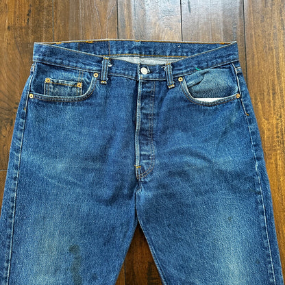 VTG 80s Levis 501 Button Fly 38x36 USA Tag Jeans Straight Wash Blue XX Act 34x32