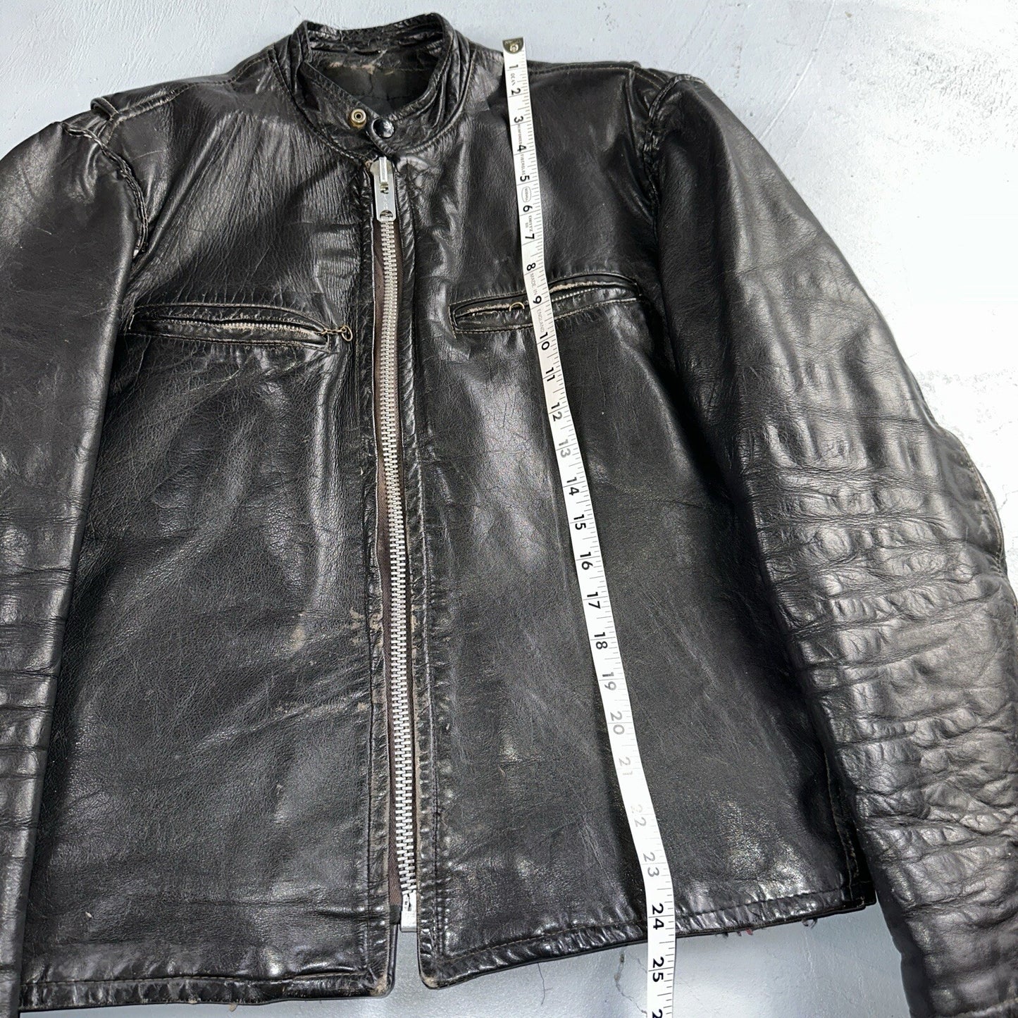 Vintage 50s 60s Black Leather Motorcycle Jacket Cafe Racer Biker 38 1950s 1960s