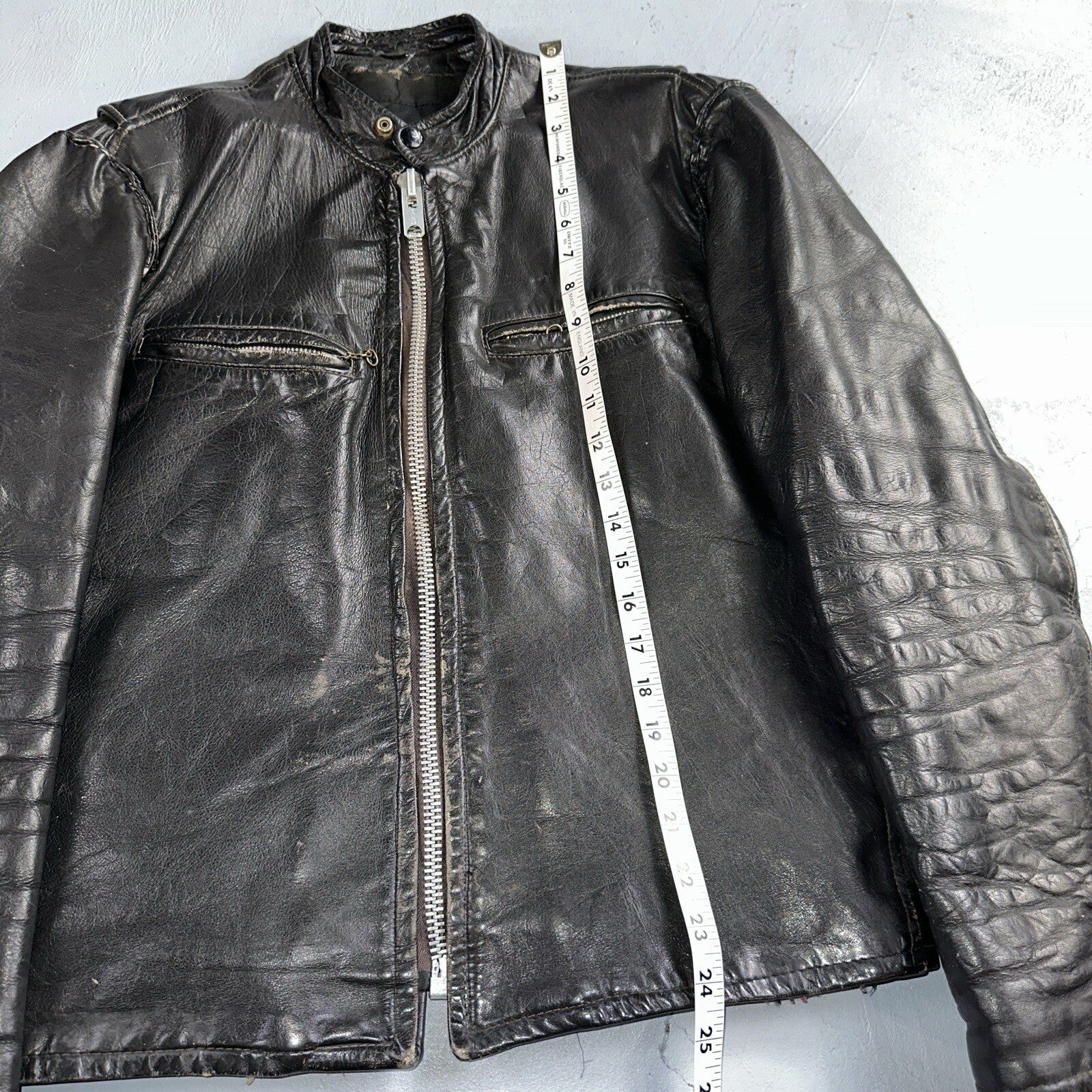 Vintage 50s 60s Black Leather Motorcycle Jacket Cafe Racer Biker 38 1950s 1960s