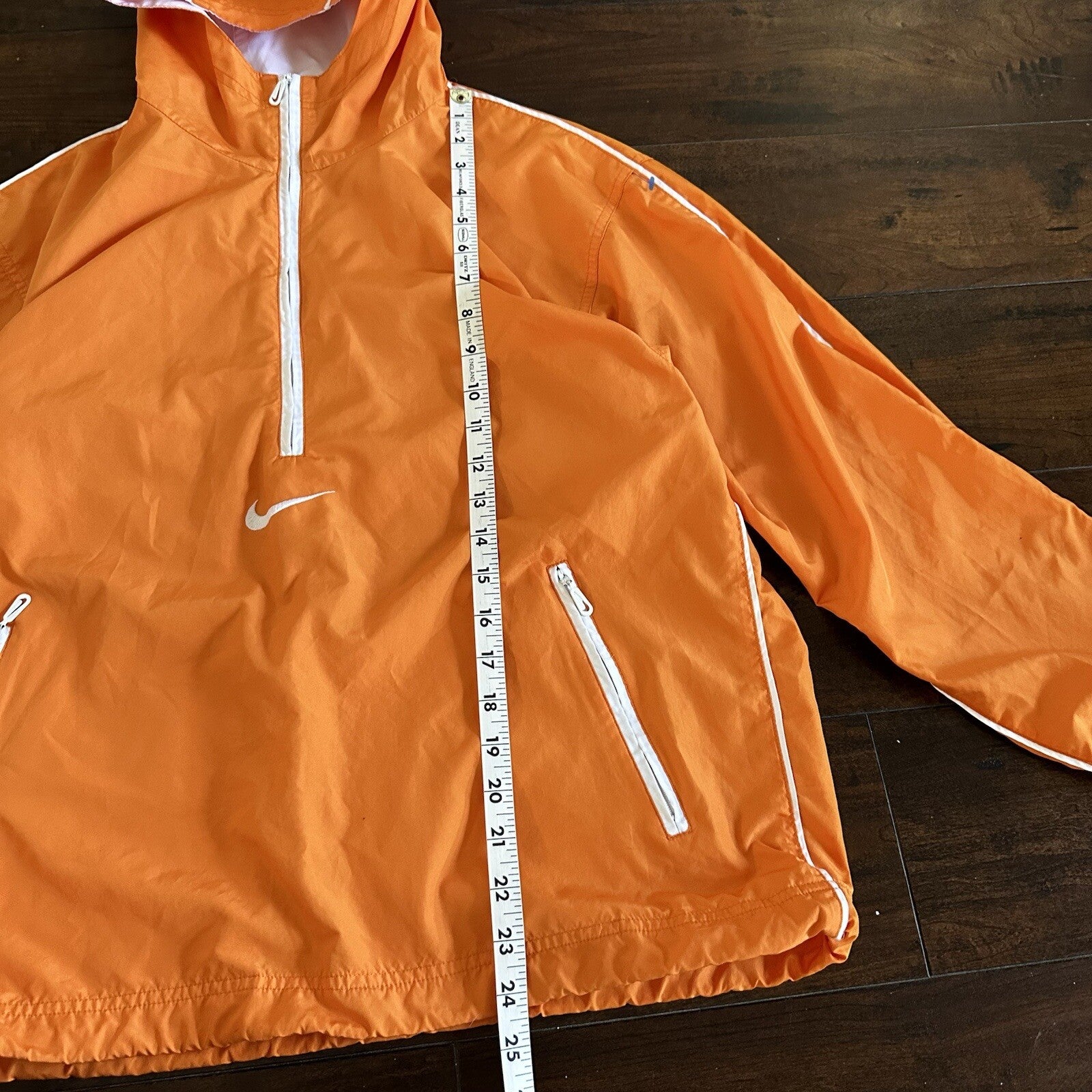 Vintage Nike Womens S 90s Windbreaker Center Swoosh Orange Anorak Coat Jacket