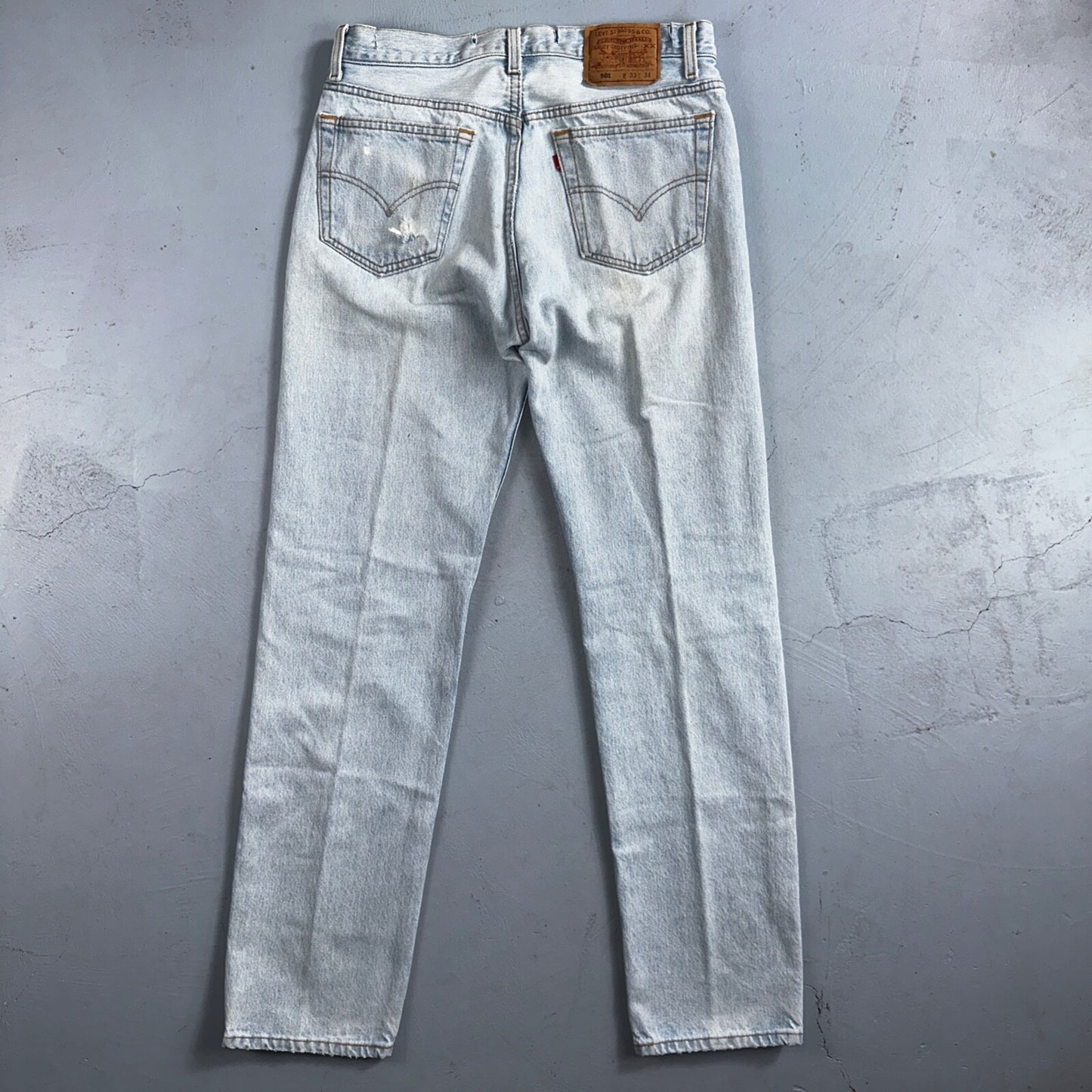 Levis 501 Vintage 90s USA XX Straight Leg Jeans Blue Light Wash 33x34 Act 31x32