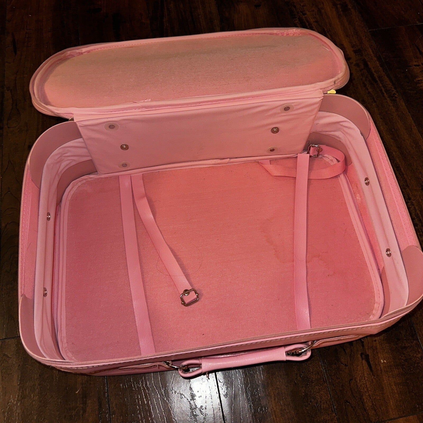 Vintage Childrens Pink Suitcase Just Visiting  Grandmas House Girls Travel Cute